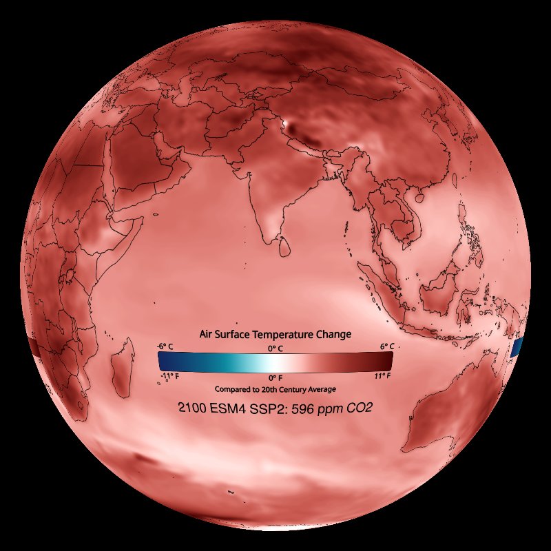 Variazione della temperatura dell'aria alla superficie terrestre, rispetto alla media del XX secolo