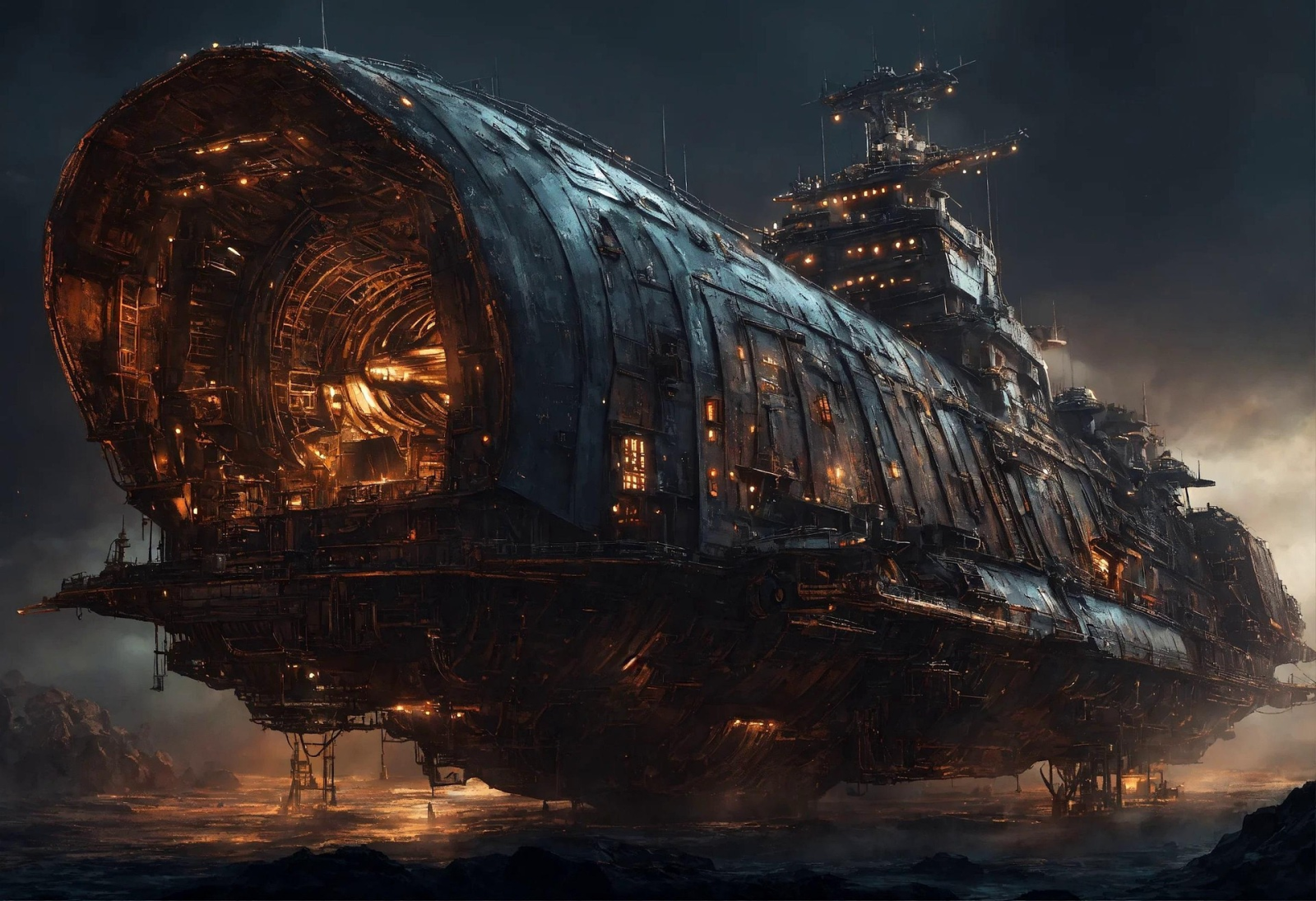Una immensa e minacciosa nave spaziale ipertecnologica da guerra