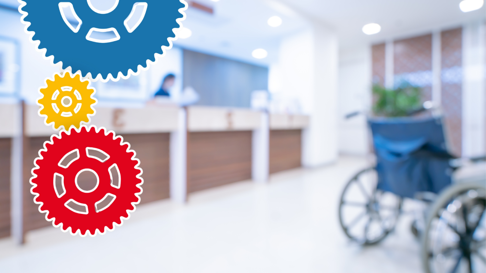 Disegno di ingranaggi su sfondo di ospedale