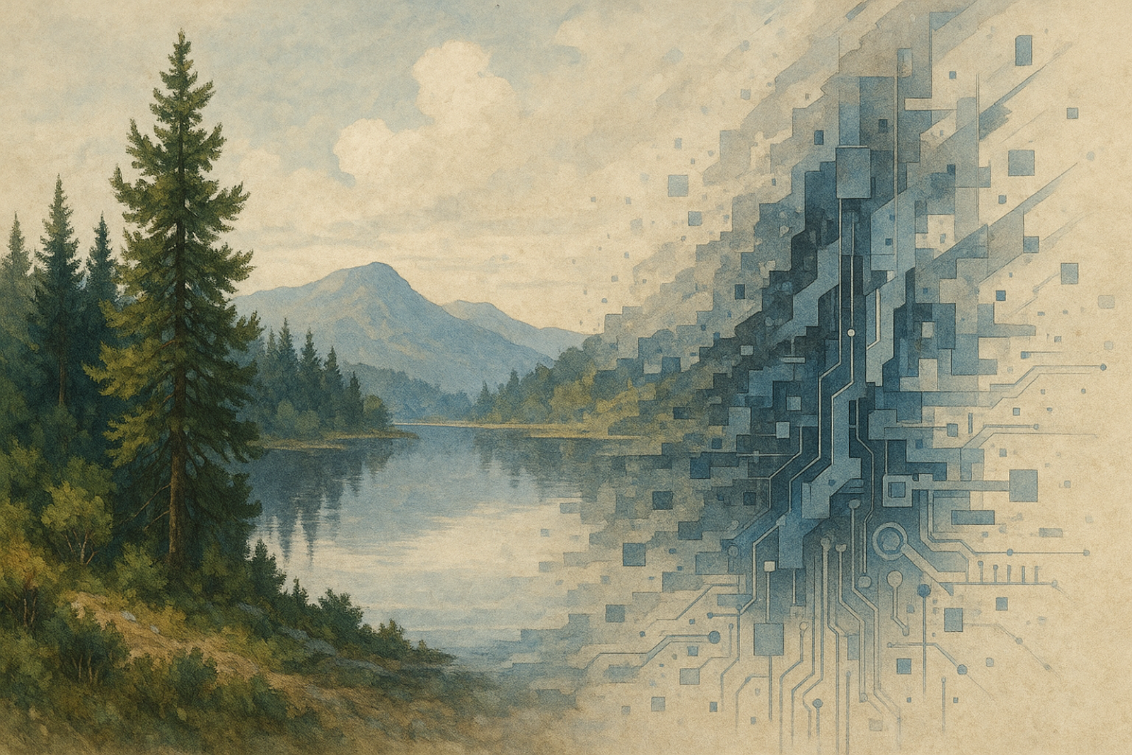 un paesaggio realistico che sfuma in astratto