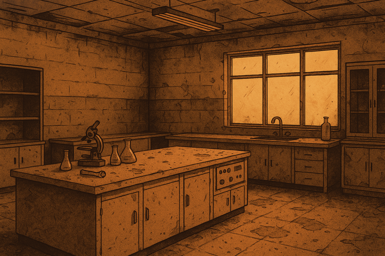disegno di un laboratorio abbandonato