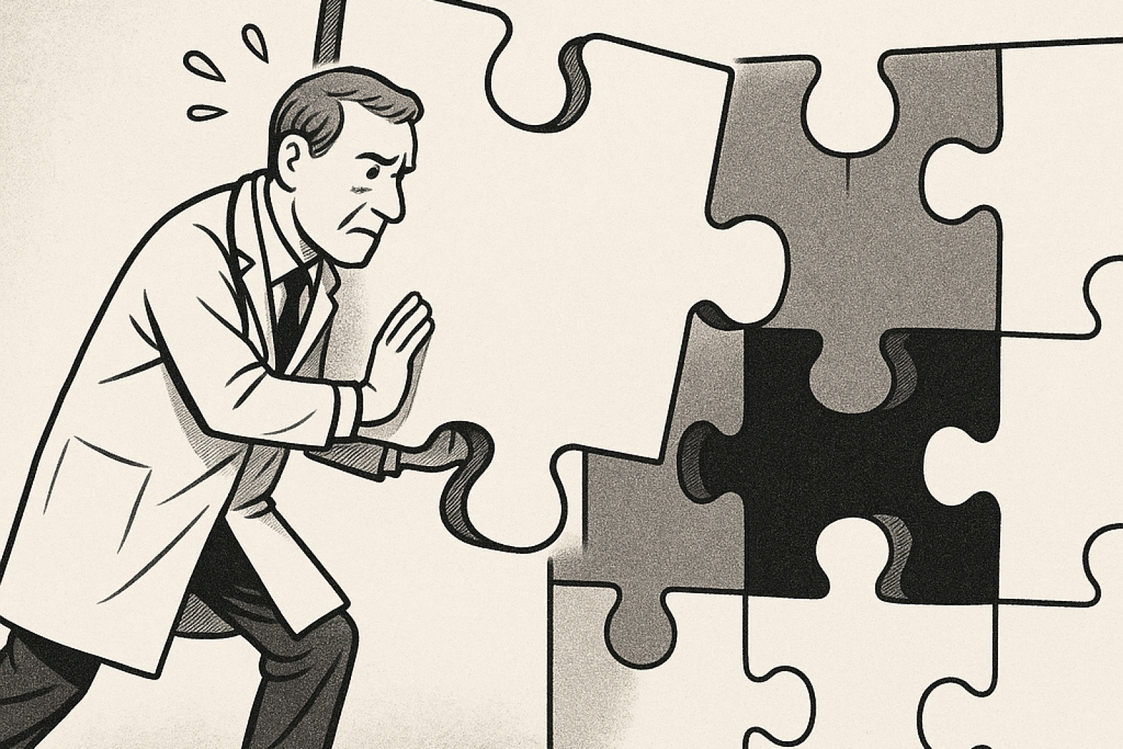 medico che inserisce una tessera in un grande puzzle