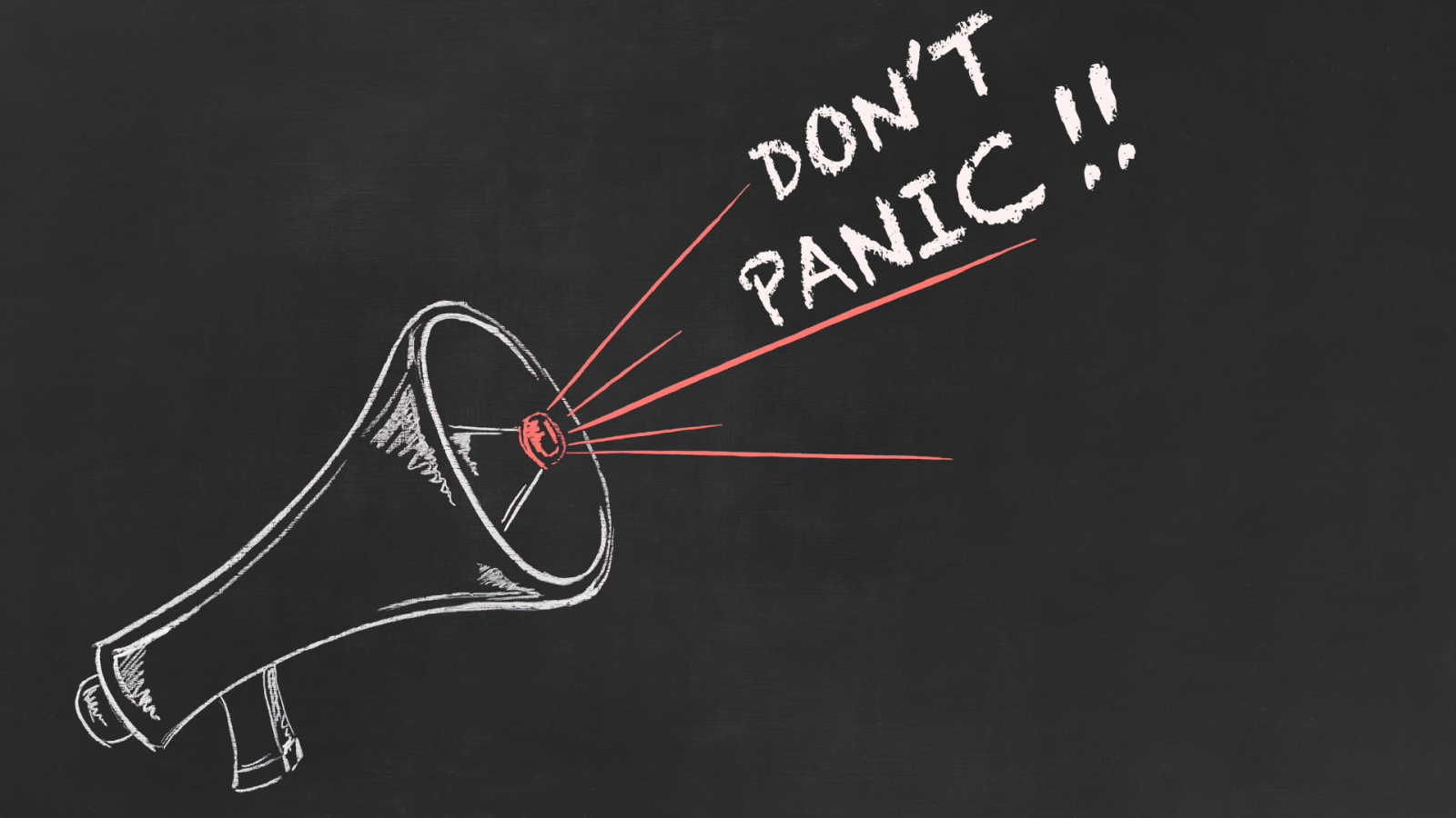 megafono su sfondo scuro con la scritta do not panic