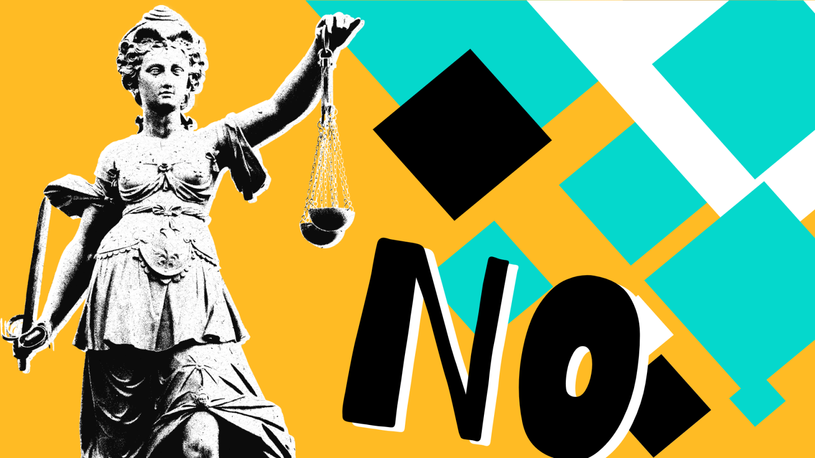 statua della giustizia con un grande NO