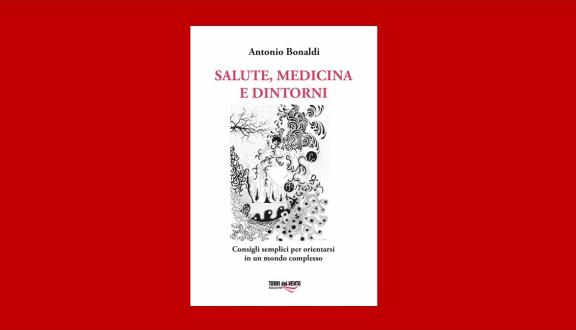 Copertina del libro di Antonio Bonaldi Salute, medicina e dintorni su sfondo rosso