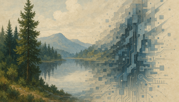 un paesaggio realistico che sfuma in astratto