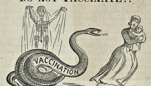 A cartoon from a December 1894 anti-vaccination publication Courtesty of The Historical Medical Library of The College of Physicians of Philadelphia