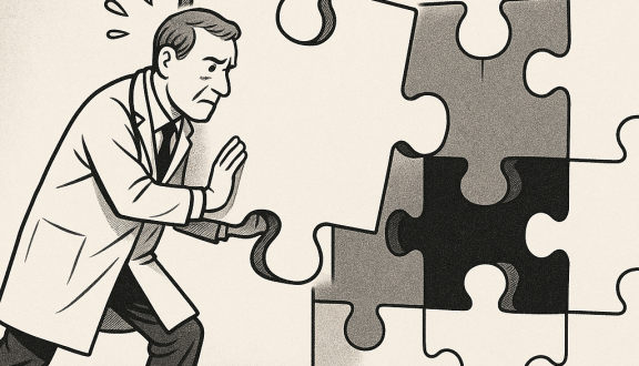 medico che inserisce una tessera in un grande puzzle