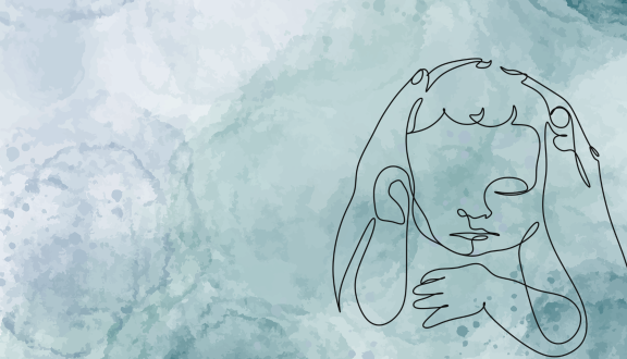 disegno con singolo tratto di neonato su sfondo acquarello