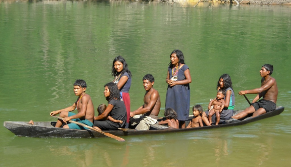 Piraha su una canoa